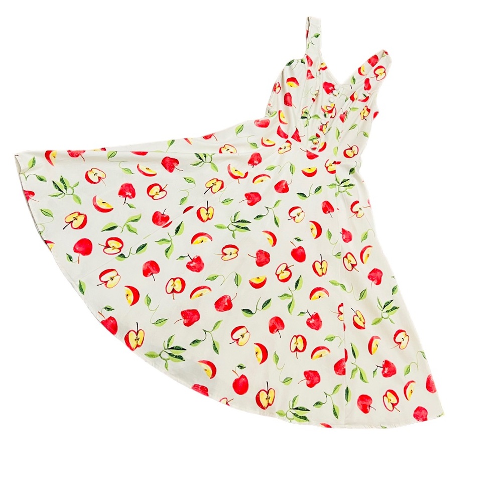 Miss Lulo Mini Retro Floral Apples Dress Size XS 96% Cotton 4% Spandex Preowned